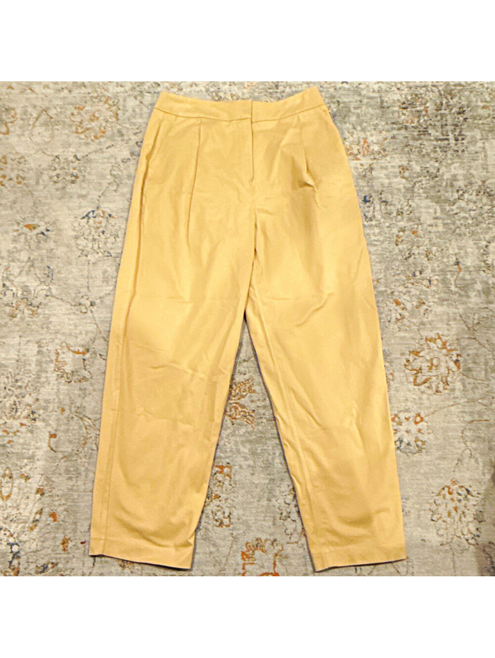 EXQUISE women’s beige cotton twill dress pants straight leg pockets S A376